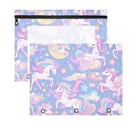 Amooorous Pencil Pouches Sturdy Pocket Folders for A4 Paper Letter 2 Pack Students Storing School Students Teacher Supplies Purple Rainbow Unicorns