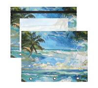 Amooorous Pencil Pouches with 3 Reinforced Grommets 3 Rings Pocket for A4 Paper Letter 2 Pack Students College Supplies Summer Beach Blue Sea Beautiful Sunshine Green Coconut Trees Wave Surfing