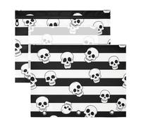 Amooorous Pencil Pouches with Zipper Pen Holder Case for A4 Paper Letter 2 Pack Teacher Classroom Supplies Black White Vintage Skull