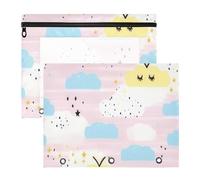 Amooorous Pencil poucheses 3-Holes Pocket Folders for A4 Paper Letter 2 Pack Teacher School Supplies Cartoon Cute Pastel Clouds