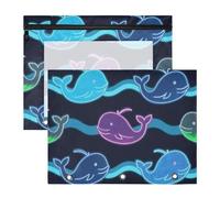 Amooorous Pencil poucheses Clear Storage Bag for A4 Paper Letter 2 Pack Teacher Home Fluorescent Whale Wave Dark Blue
