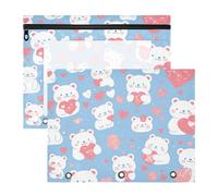 Amooorous Pencil poucheses Portable 3 Rings Pocket for A4 Paper Letter 2 Pack Students Classroom Supplies Cartoon Cute Cartoon Heart Blue