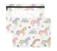 Amooorous Pencil poucheses with Smooth Zippers Pocket Folders for 3 Rings Binder 2 Pack Teacher Back to School Cute Cartoon White Rainbow Unicorns