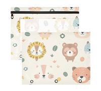 Amooorous Pencil poucheses with Smooth Zippers Storage Bag for 3 Rings Binder 2 Pack Teacher Home Cute Animal Faces