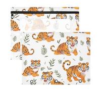 Amooorous Pencil poucheses with Zipper 3 Rings Pocket for A4 Paper Letter 2 Pack Students Class Cartoon Cute Orange Tigers