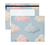 Amooorous Pencil poucheses with Zipper 3 Rings Pocket for A4 Paper Letter 2 Pack Teacher Art Supplies Storage Blue and Golden Clouds