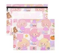 Amooorous Pencil poucheses with Zipper Storage Bag for A4 Paper Letter 2 Pack Teacher Art Supplies Storage Cute Cartoon Pink Doll