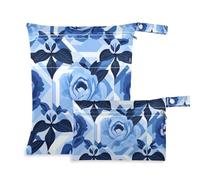 Amooorous Peony Glory Blue mess-proof wet dry bags for diaper bag 2 Pack travel essentials for flying with handles for daycare, yoga
