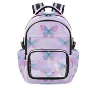 Amooorous Pink and Blue Butterfly Clear School Backpack Lightweight Casual Backpack with Reinforced Strap Stitches for Teens Boys Girls, Age 7-18 regalo para nina de