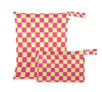 Amooorous Pink and Yellow American Plaid washable bag for daycare 2 Pack wet bag for swimsuit with handles for bathing, travel