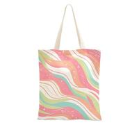 Amooorous Pink Green Wave Line Pattern Canvas Tote Bags with handles Tote Bag Cheap Canvas Tote for Friend Bolsa de lona