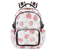 Amooorous Pink Strawberries on White Background Kids Clear Backpacks Large Capacity Casual Backpack with Laptop Compartment for School Outdoor Travel, Age 7-18 nina de 10 anos