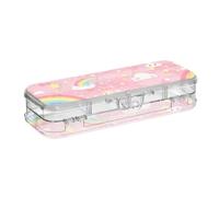 Amooorous Pixal Peach Pattern Rainbow Designed Plastic Pencil Box Double-Deck Transparent Pens Cases For Kids With Snap And Lid