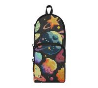 Amooorous Pixel Style Cosmic Planet Nylon 3 Compartments Pencil Bag For Teen Multi-purpose and aesthetic Pencil Cases For Teen Girls Stationery Bag for Teens Office 1600ml