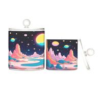 Amooorous Planet Magic Scene Clear Plastic storage containers with lid Dresser Essentials Decorative Dental floss storage jar for Cotton Swabs,Cotton Pads,Floss Picks,Paper Clips,Hair Clips 2 Pack