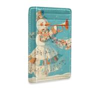 Amooorous Playful Snowman Musical Instrument Teal Leather Womens Slim Wallets with Cash Slot RFID Blocking Wallet Card Holder for Men and Women carteras para Hombre