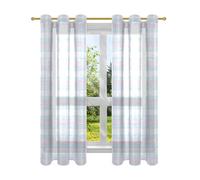 Amooorous Powder Blue Checkerboard Sheer Linen Curtains Sheer Curtains 63 Inches Long 2 Panel Sets cortinas para cuartos contra el sol