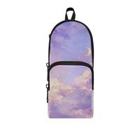 Amooorous Purple Night Dream Starry Sky Nylon 3 Compartments Storage Pen Case Pencil Bag Large Capacity Pencil Case For Kids Stationery Bag for Kids Preppy School 1600ml