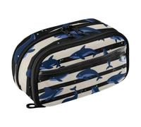 Amooorous PVC Multi- Slot Pencil pouching Ocean Animal Fish Shark Dark Blue Stripe Pencil pouching