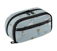 Amooorous PVC Pencil Case Simple Line Deer Sunflower Pastel Blue Big Capacity Waterproof Pencil Case
