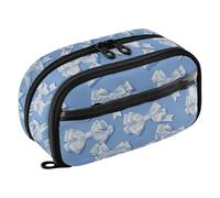 Amooorous PVC School Supplies Blue and White Simple Bow Large Pen pouching