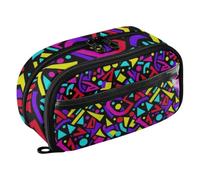 Amooorous PVC Water Resistant Pencil pouching Pink Teal Yellow Retro 80s 90s Abstract Rhythm Pattern Pen Bag