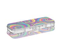 Amooorous Rainbow Colorful Abstract Spiral Designed Clear Pencil Plastic Box Double Deck Transparent Pens Case For Kids With Snap And Lid