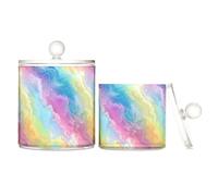 Amooorous Rainbow Magic Universe Clear Plastic Storage Container Jars with lid Dresser Essentials Decorative storage bin for Cotton Swabs,Cotton Pads,Floss Picks,Paper Clips,Hair Clips 2 Pack