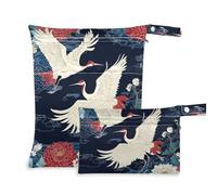 Amooorous Red and White Crane Flowers zippered bags for wet 2 Pack travel essentials for flying with handles for baby diapers, travel