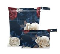 Amooorous Red and White Vintage Rose Flowers reusable dirty clothes bag 2 Pack diaper bag essential items with handles for beach, daycare