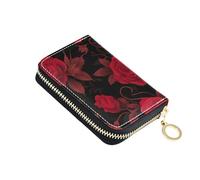 Amooorous Red Rose Gothic Leather Credit Card Wallet for Men with 9 Cards Slot RFID Blocking Women's Card Cases carteras para Mujer