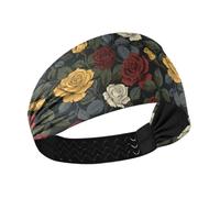 Amooorous Red Yellow White Roses Moisture Wicking summer headbands for women Elastic head sweat bands for women for Workouts Yoga Cycling banda para la cabeza