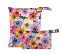 Amooorous Retro Flowers with Color Oil Painting Feel zippered bag for baby 2 Pack wet bag for swimsuit with handles for beach, pool