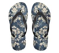 Amooorous Retro Vintage Denim Victorian rubber flips flops waterproof flops for men for Shower Swimming Pool yoga