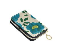 Amooorous Romania Peony Turquoise Ark Green Leather cardholder Wallet Womens with Cion Purse RFID Blocking Card Organizer carteras para Mujer