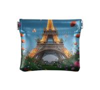 Amooorous Romantic Parisian Iron Tower with Flowers Women's Small Leather Coin Purse Wallet Fancy Mini Purse Wallet for Women, Romantic Parisian Iron Tower with flowers, One Size