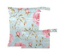Amooorous Roses Golden Leaves Pastel Retro mess-proof bags for baby 2 Pack travel essentials for baby with handles for bathing, bathing