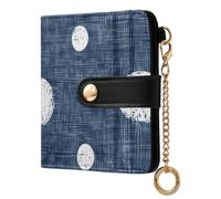 Amooorous Round White Spots on A Denim Blue Background Unique Women's Minimalist Folding Wallet Compact PU Leather Wallet for Women Boys Girls