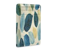 Amooorous Rustic-Style Leaf Pattern Green Natural Tones Leather Slim Credit Card Wallet with Money Clip RFID Blocking Credit Card Wallet for Men&Women carteras para Hombre