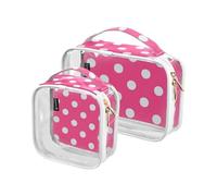 Amooorous Set of 2 Transparent Decorative Toiletry Bags with Hot Pink Dots, TSA Approved, for Women, Essential Shaving Bags, Almacenamiento Bolsa Cartoon Dots, Pink, 1, Vibrant Pink, Vivid pink dots