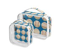 Amooorous Set of 2 White Transparent Toiletry Bags for Women Travel, TSA Approved, Waterproof, Travel Set, Meets Airport Standards And, White Baseball, 1 Size, White Baseball, 1 size