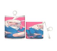 Amooorous Sexy White Rabbit Girl Clear Plastic Food Organizer Storage with lid Pantry Essentials Decorative small storage bins for Cotton Swabs,Cotton Pads,Floss Picks,Paper Clips,Hair Clips 2 Pack