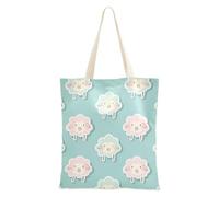 Amooorous Sheep Ash Sticker Style Lake Blue Medium Canvas Tote with handles Women Tote Bag Canvas Grocery Bag for Travelling Bolsa de lona