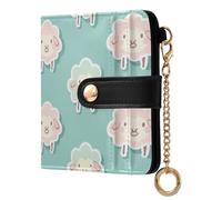 Amooorous Sheep Ash Sticker Style Lake Blue Waterproof Women's Folding Wallet PU Leather Wallet with Card Slots for Girls Women Ladies