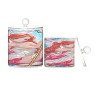 Amooorous Shining Magic Sexy Anime Girl Clear Plastic Makeup Organizer Storage with lid Office Essentials Decorative storage bin for Cotton Swabs,Cotton Pads,Floss Picks,Paper Clips,Hair Clips 2 Pack