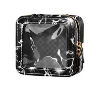 Amooorous Shock Lightning Black White Clear Small Makeup Bag for Purse Travel Bags for Toiletries Leather Cosmetic Bag for Flying, Shock Lightning black white, One Size