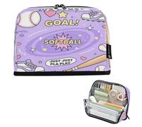 Amooorous Softball Just Play Purple Pattern Pencil Case Large Capacity Cosmetic Bag Expandable Stationery Pencil Case for College Student Kindergarten estuche para lapices nina