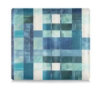 Amooorous Square Geometric Plaid Stripe Embroidery Robin Blue Leather Car Registration and Insurance Holder Prefect Car Essentials Wallet for Cards, Essential Document Driver License, Square Geometric