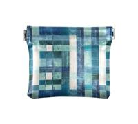 Amooorous Square Geometric Plaid Stripe Embroidery Robin BlueWomen's PU Leather Coin Purse Unique Mini Coin Purse Pouches for Woman Girl, Square Geometric Plaid Stripe Embroidery ,robin blue, One Size