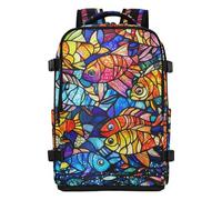 Amooorous Stained Glass Colorful Fish Computer Backpack Sleek Womens Computer Bag Personal Item Travel Bag for Travel Business Casual or College mochila para viaje en avion 20L